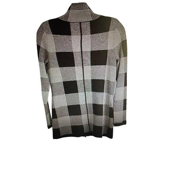 Adrienne Vittadini Black & Gray Plaid Sweater Coat Size Small - Picture 2 of 9